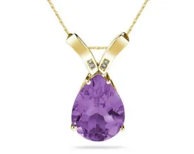 10 1/4 Carat Pear Shaped Amethyst & Diamond Pendant In 10K Yellow  Gold
