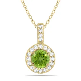 1/2 Carat Tw Halo Peridot And Diamond Pendant In 10K Yellow Gold