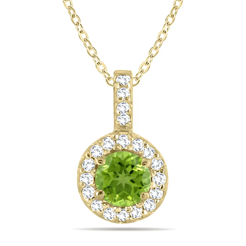 1/2 Carat Tw Halo Peridot And Diamond Pendant In 10K Yellow Gold