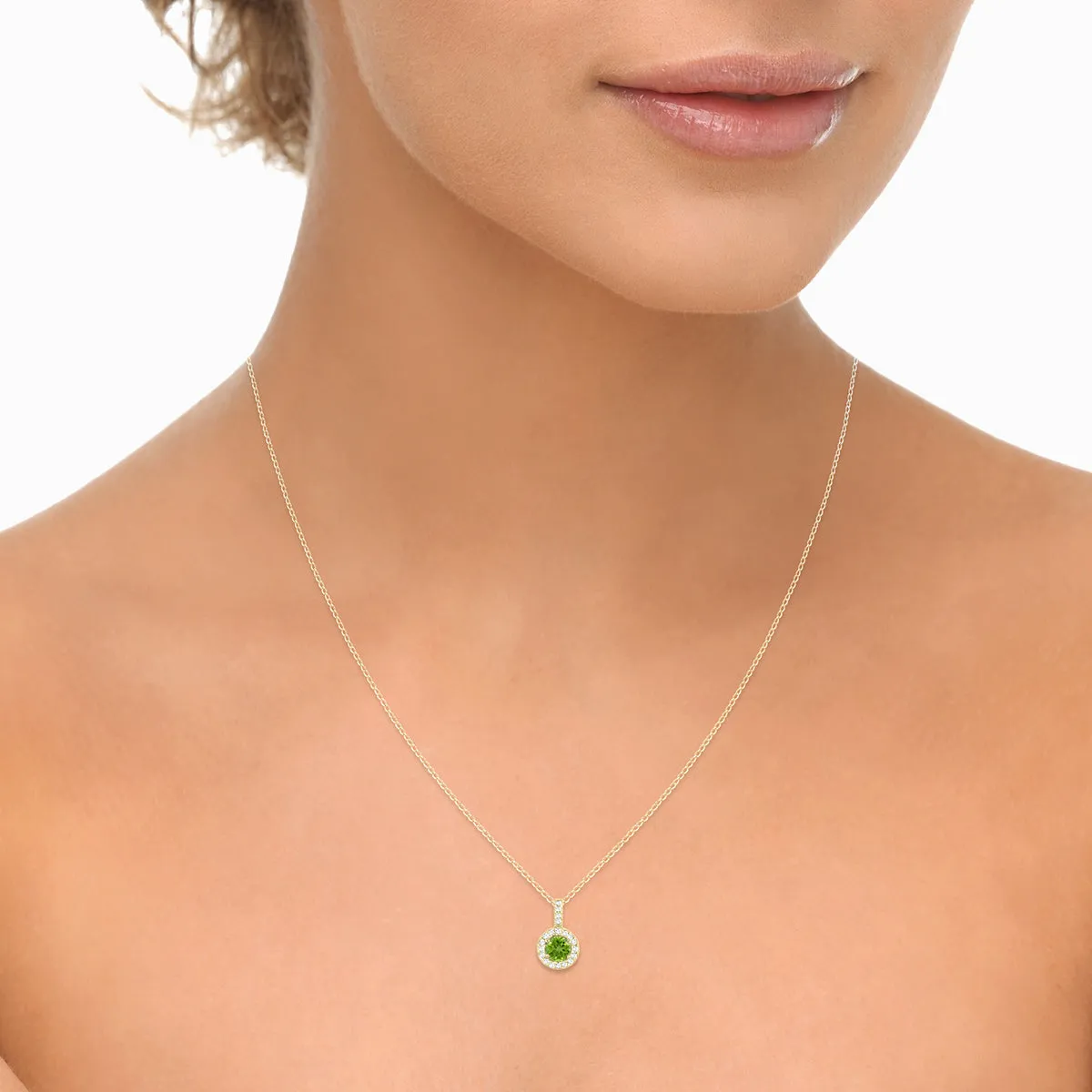 1/2 Carat Tw Halo Peridot And Diamond Pendant In 10K Yellow Gold