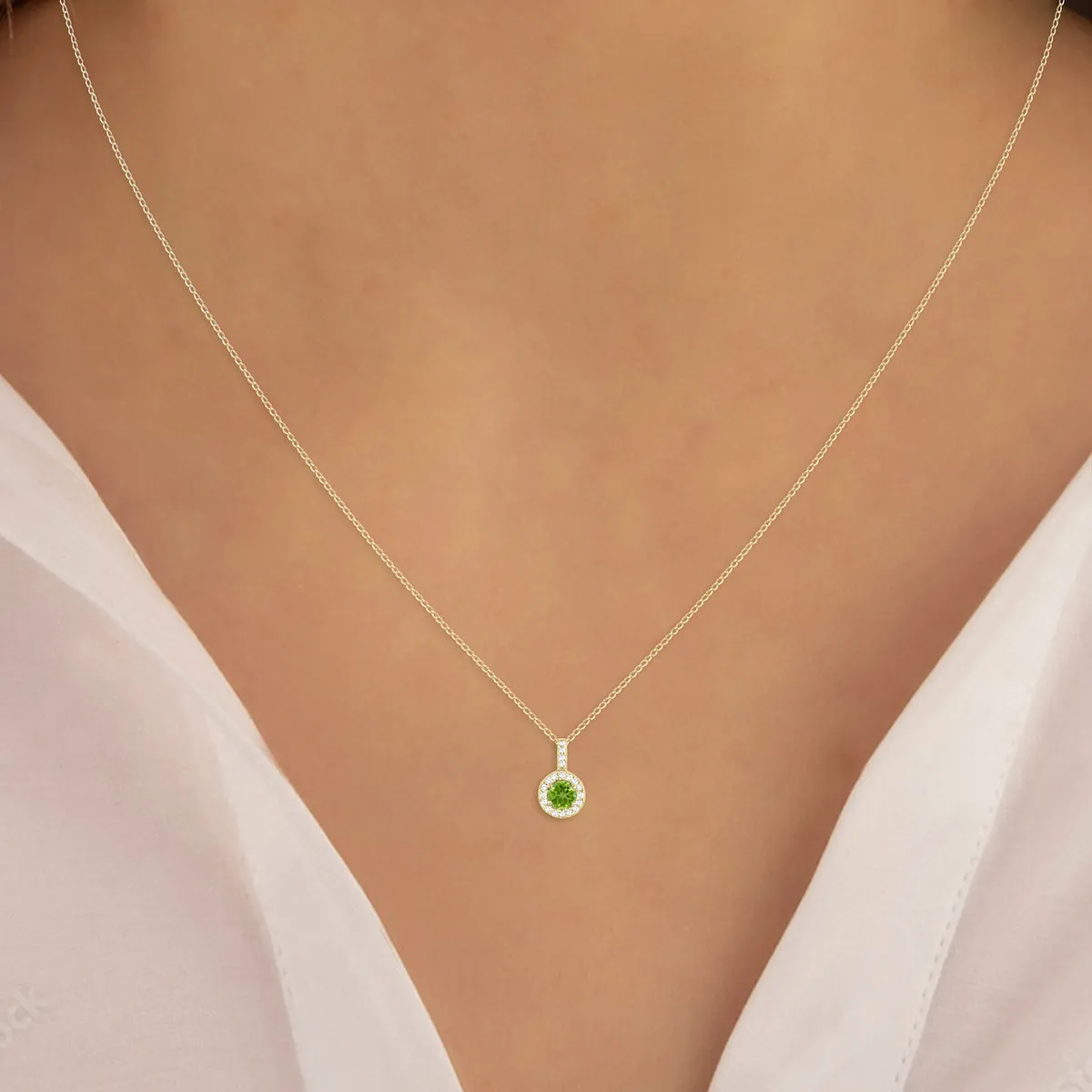 1/2 Carat Tw Halo Peridot And Diamond Pendant In 10K Yellow Gold
