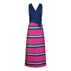 1960s By Roter Navy Blue Pink and Silver Banded Dress