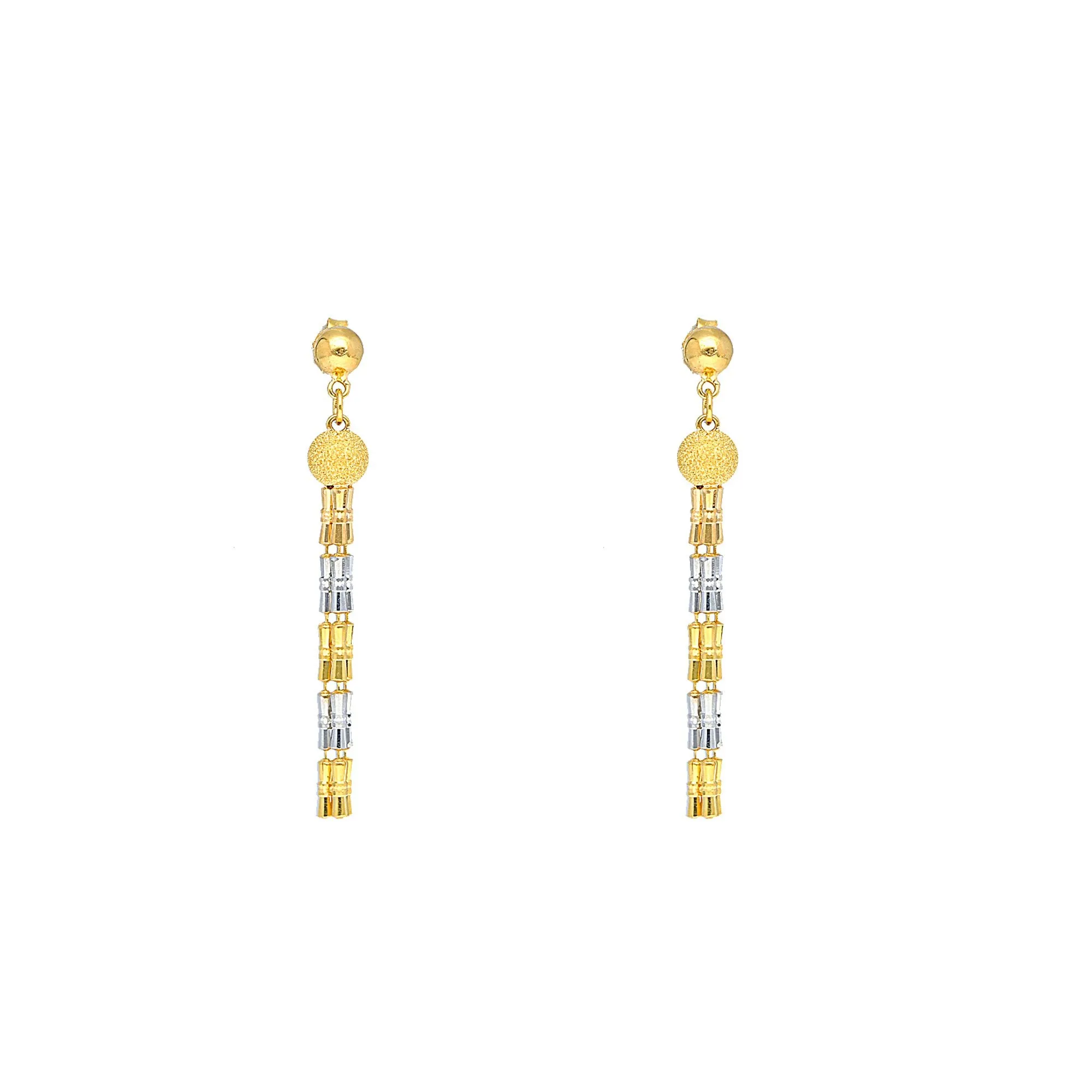22K Multi Tone Gold Lariat Necklace & Earrings Set W/ Cinched Tube Beads