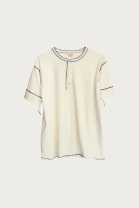 70's L/S Henley - Natural x Navy Stitch