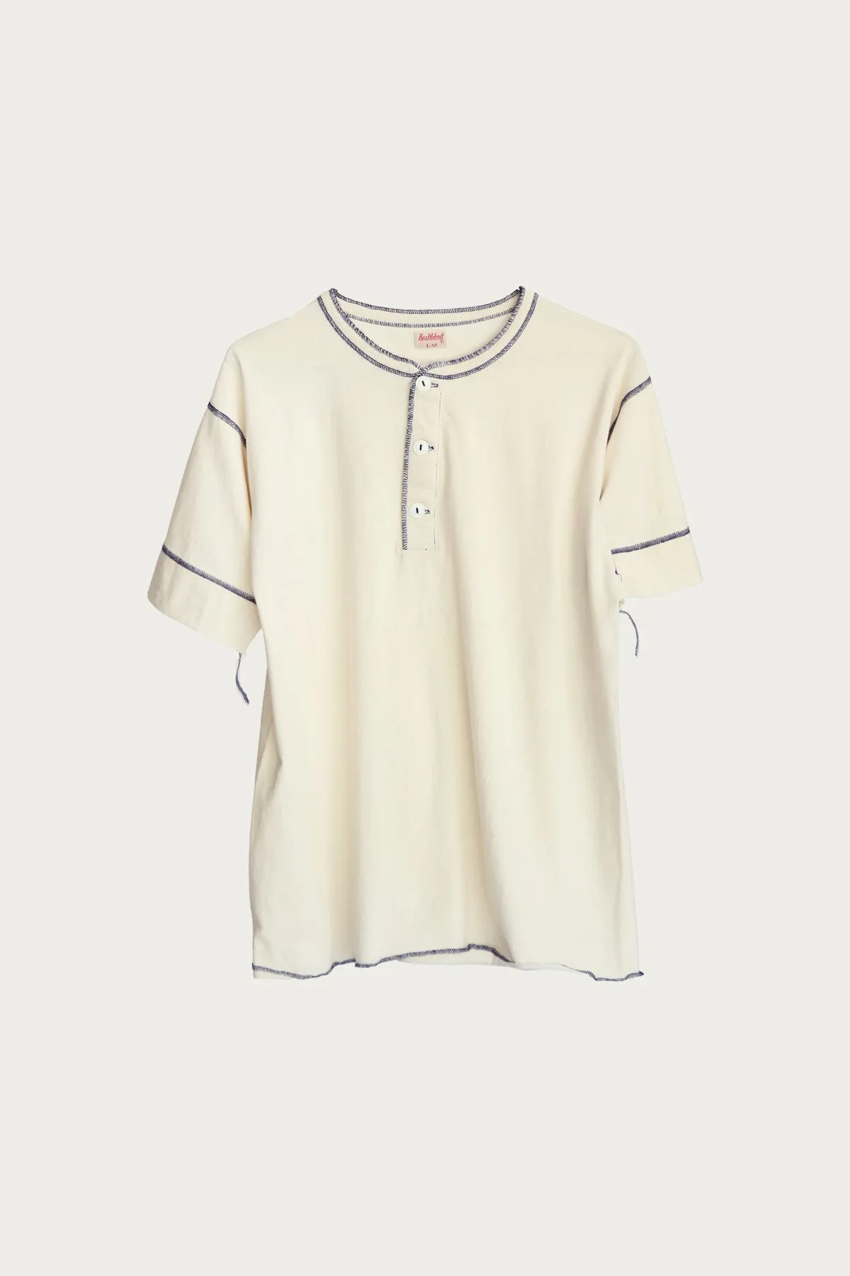 70's L/S Henley - Natural x Navy Stitch