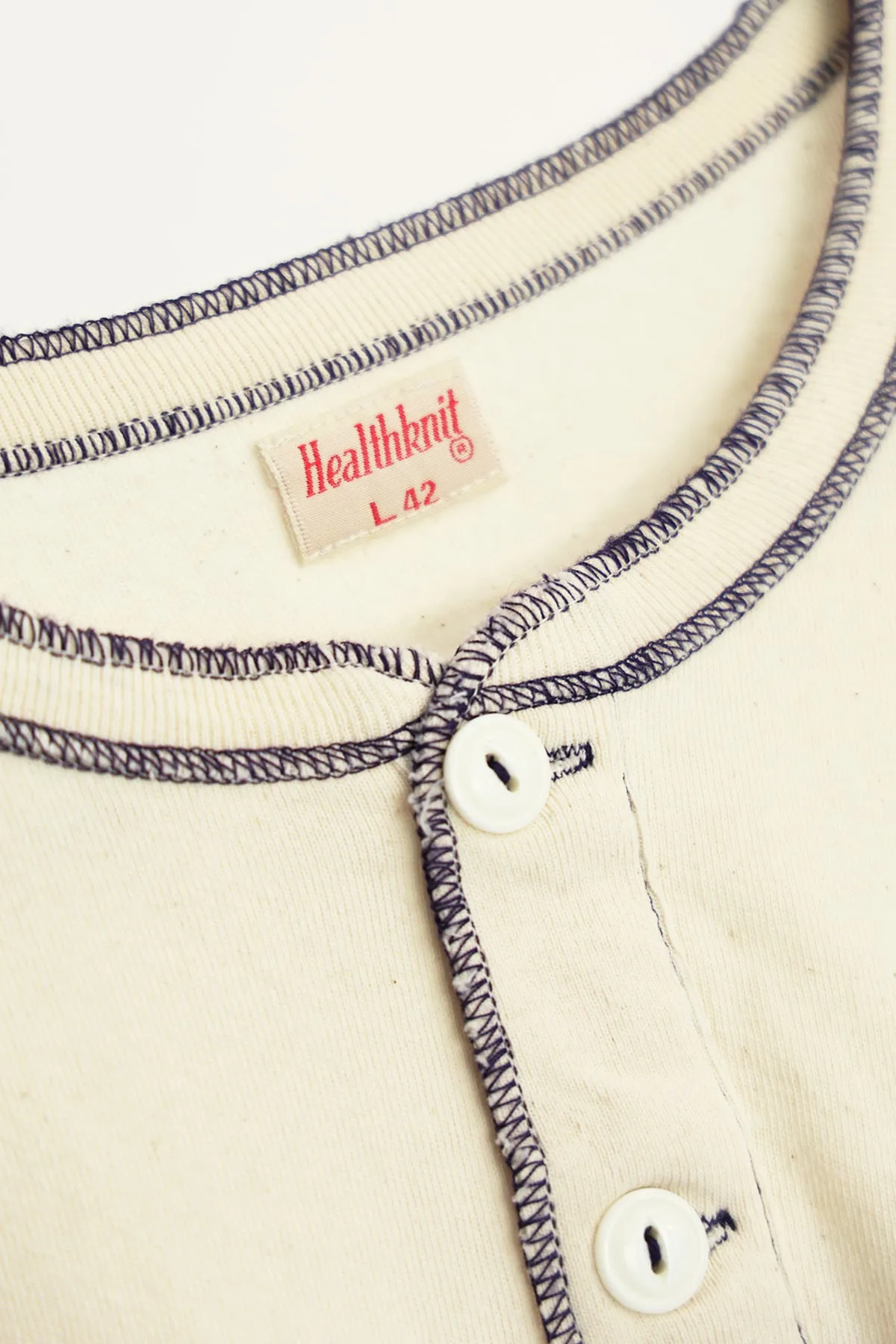 70's L/S Henley - Natural x Navy Stitch