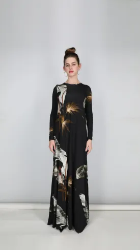 A-line Maxi Dress / Black Flowers