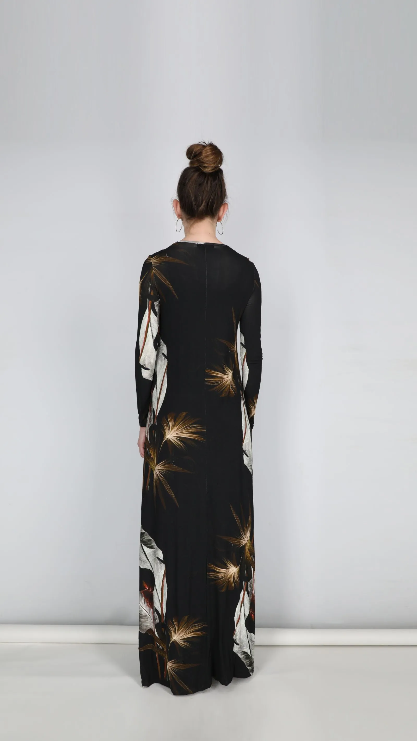A-line Maxi Dress / Black Flowers