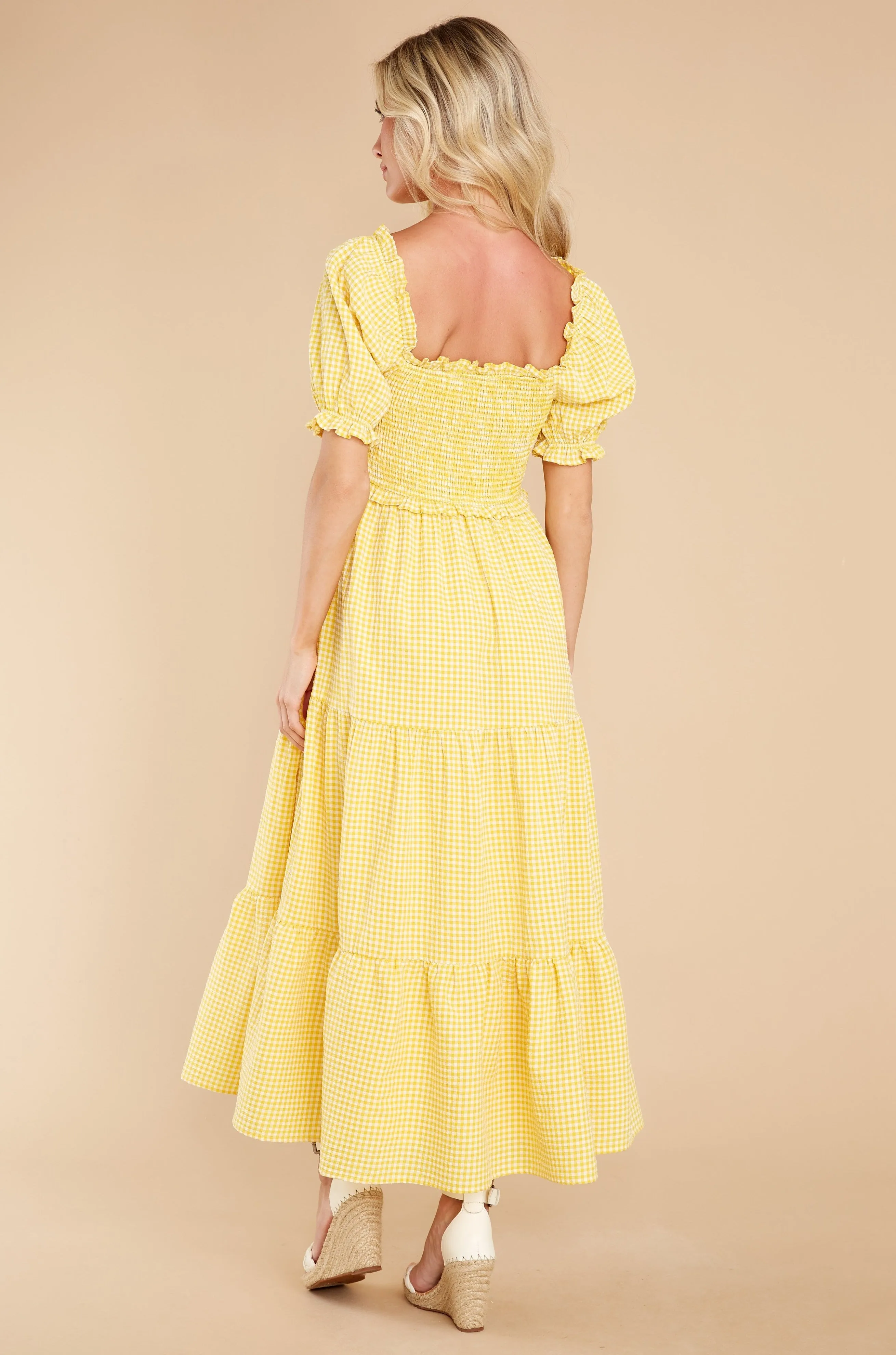 Acts Of Kindness Yellow Gingham Midi Dress