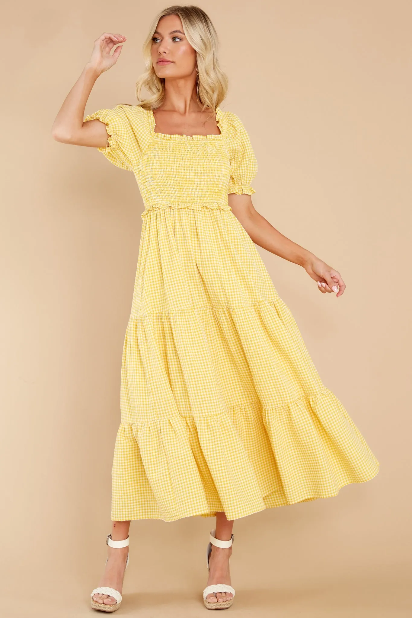 Acts Of Kindness Yellow Gingham Midi Dress