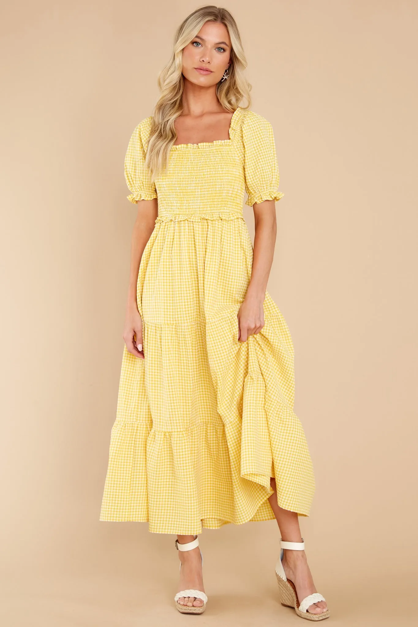 Acts Of Kindness Yellow Gingham Midi Dress