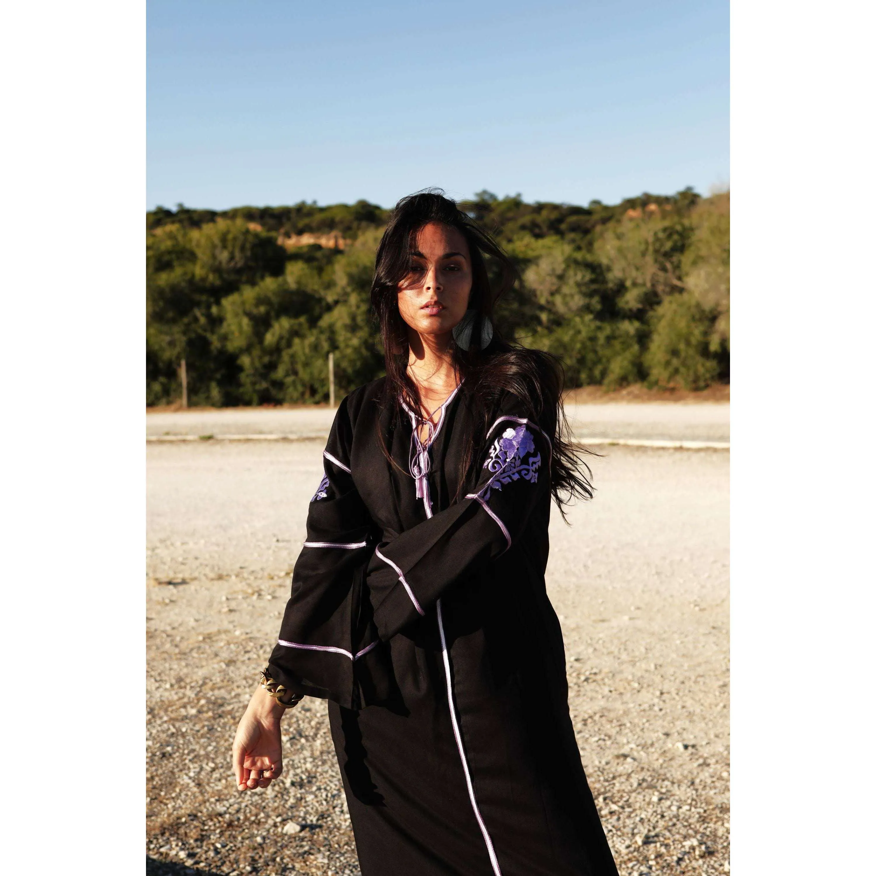 Adriana Black Moroccan Cotton Embroidery Kaftan Caftan