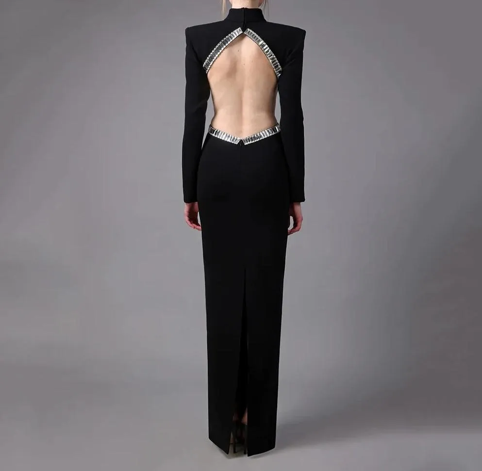 ALLEGRIA High Neck Long sleeve Maxi Bandage Dress