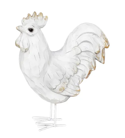 Antique White Resin Rooster - 5.25 x 3.25 x 4.25