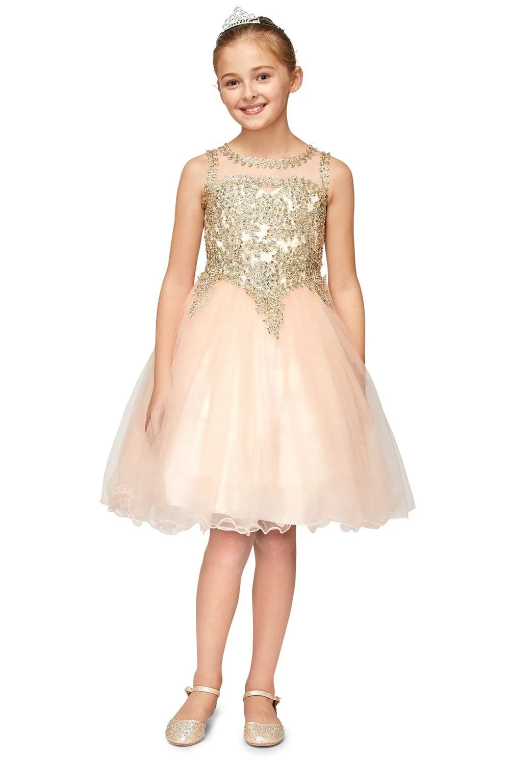 Applique Girls Short Ruffled Dress by Cinderella Couture 5017