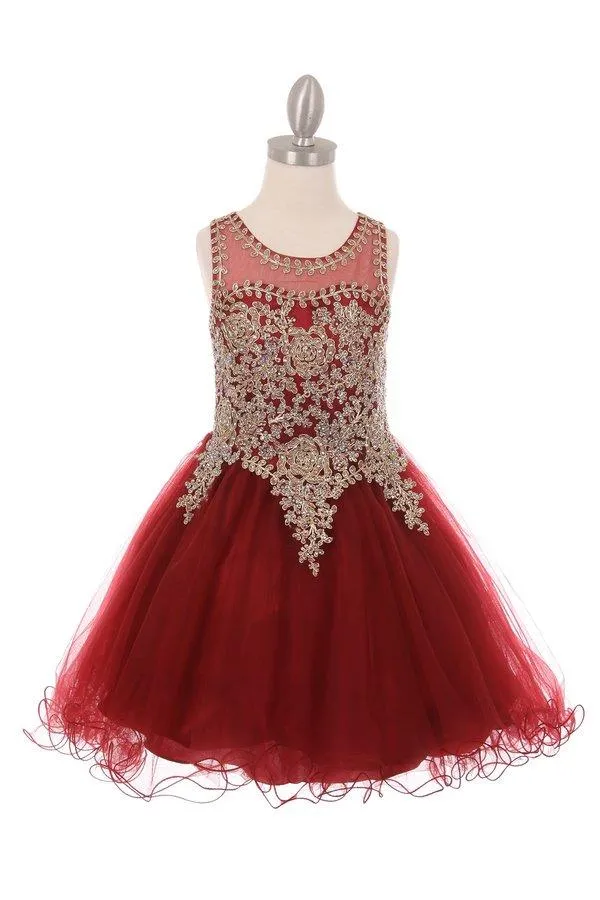 Applique Girls Short Ruffled Dress by Cinderella Couture 5017