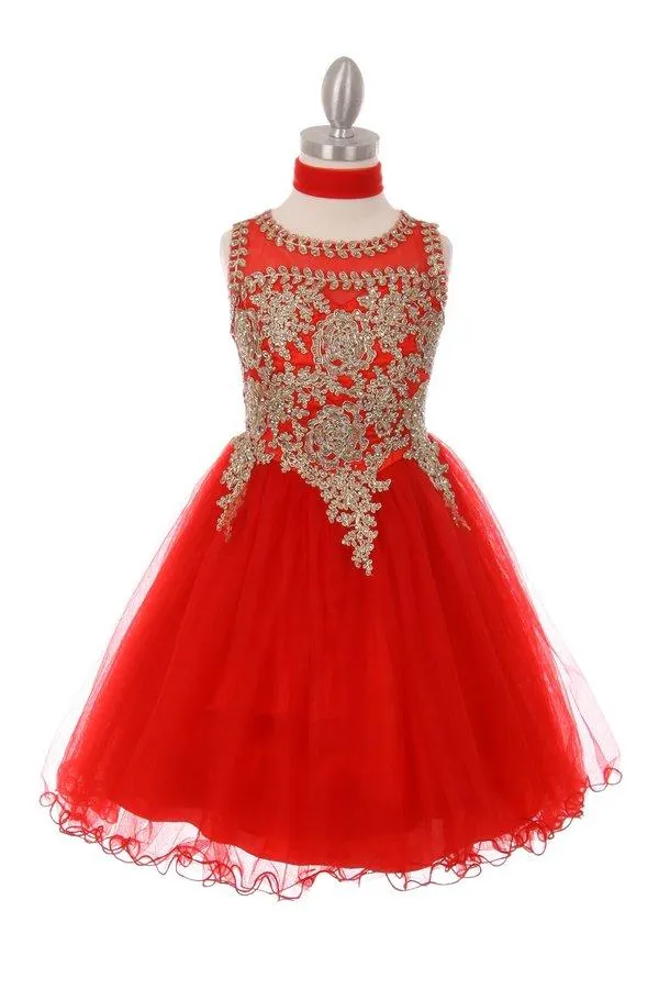 Applique Girls Short Ruffled Dress by Cinderella Couture 5017