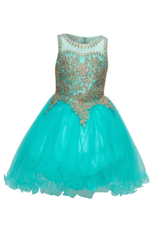 Applique Girls Short Ruffled Dress by Cinderella Couture 5017