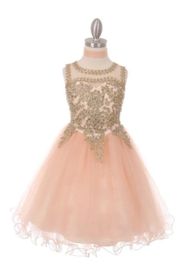 Applique Girls Short Ruffled Dress by Cinderella Couture 5017