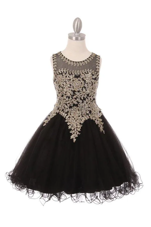 Applique Girls Short Ruffled Dress by Cinderella Couture 5017