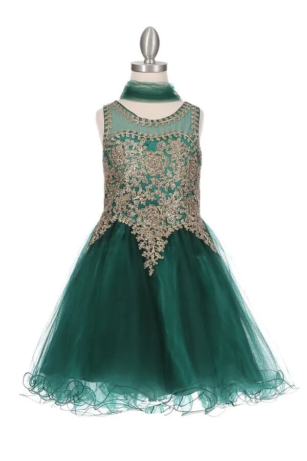 Applique Girls Short Ruffled Dress by Cinderella Couture 5017