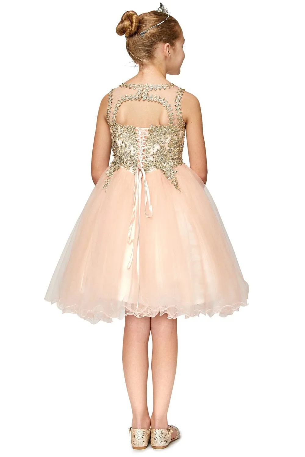 Applique Girls Short Ruffled Dress by Cinderella Couture 5017