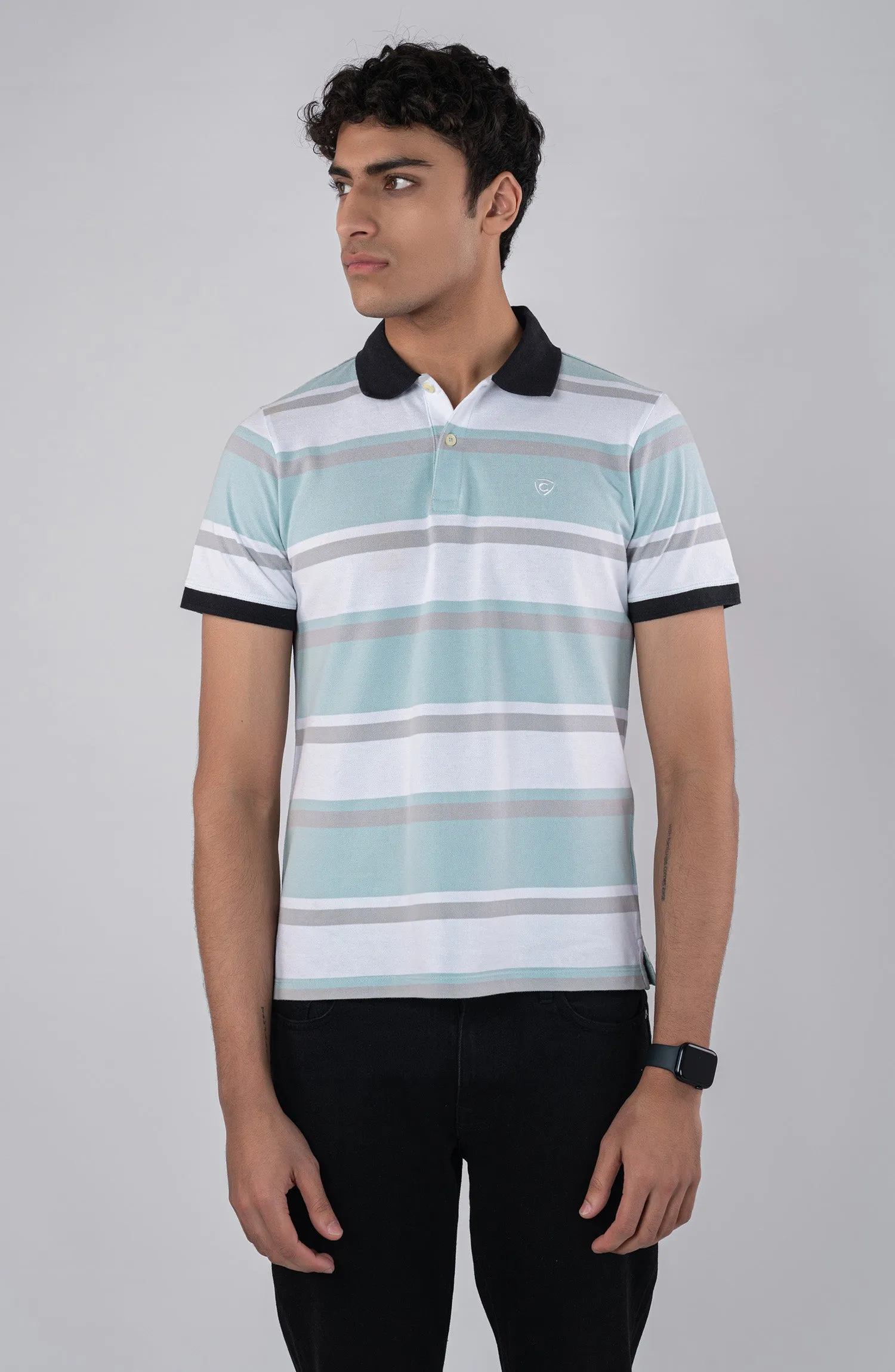 Aqua Blue Stripes Polo Shirt