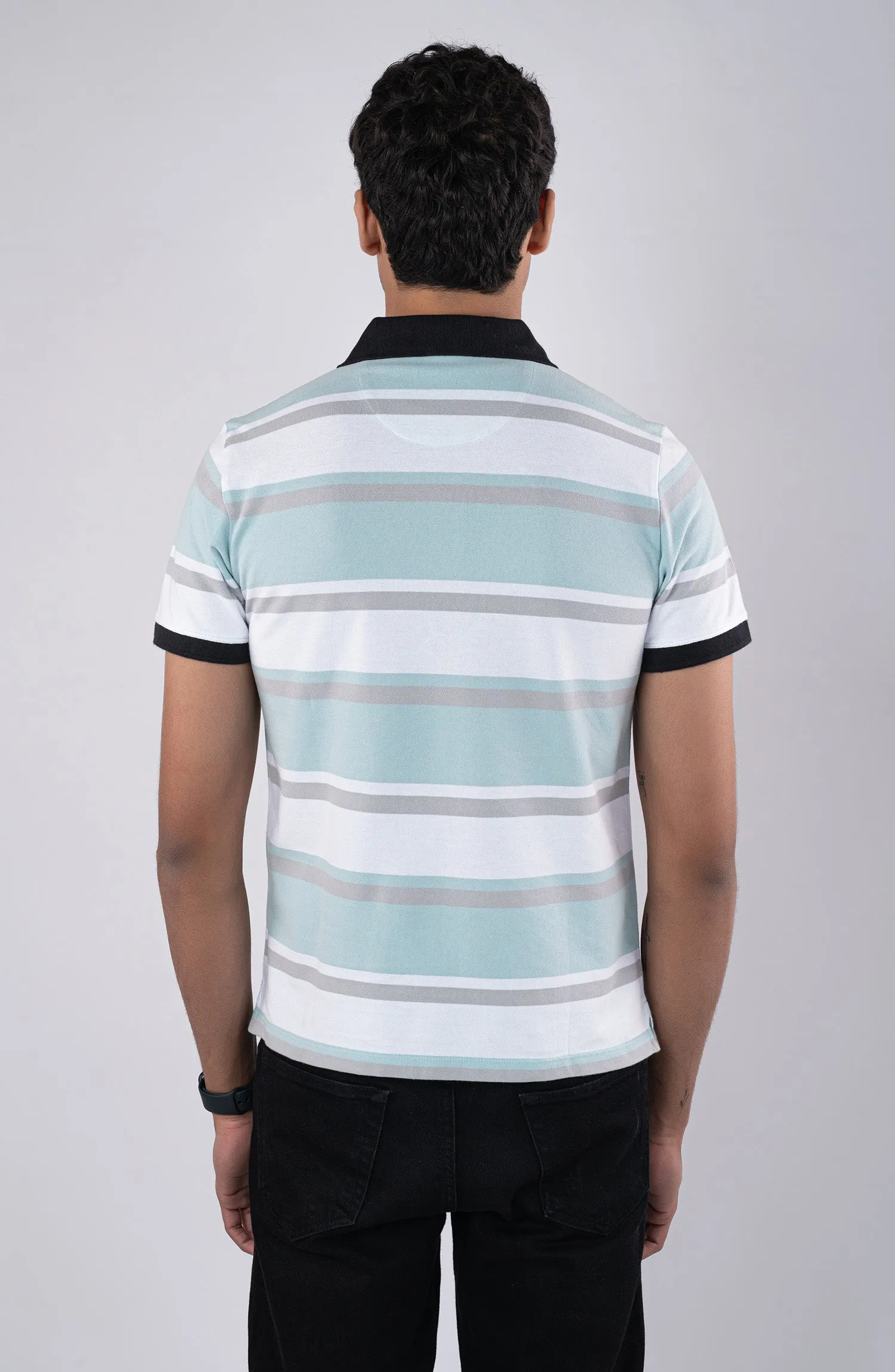 Aqua Blue Stripes Polo Shirt