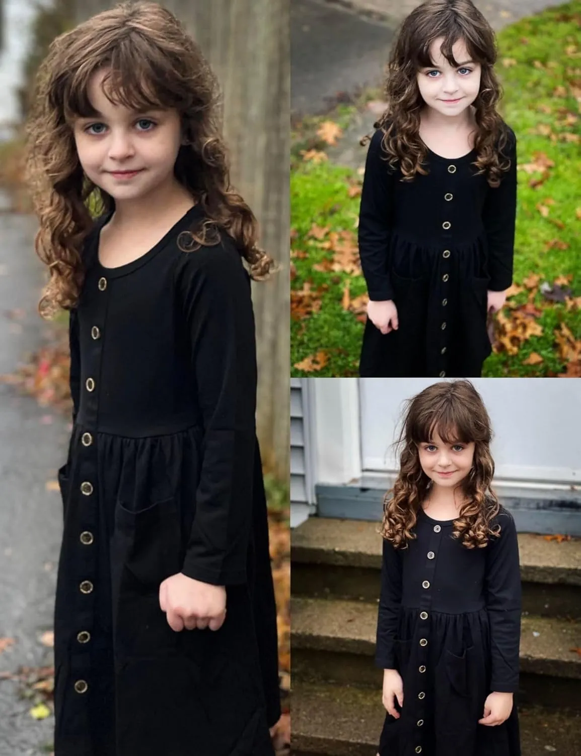 Arshiner Girl's Dresses Button Down Midi Long Sleeve Casual Sundress A-line Dress with Pockets
