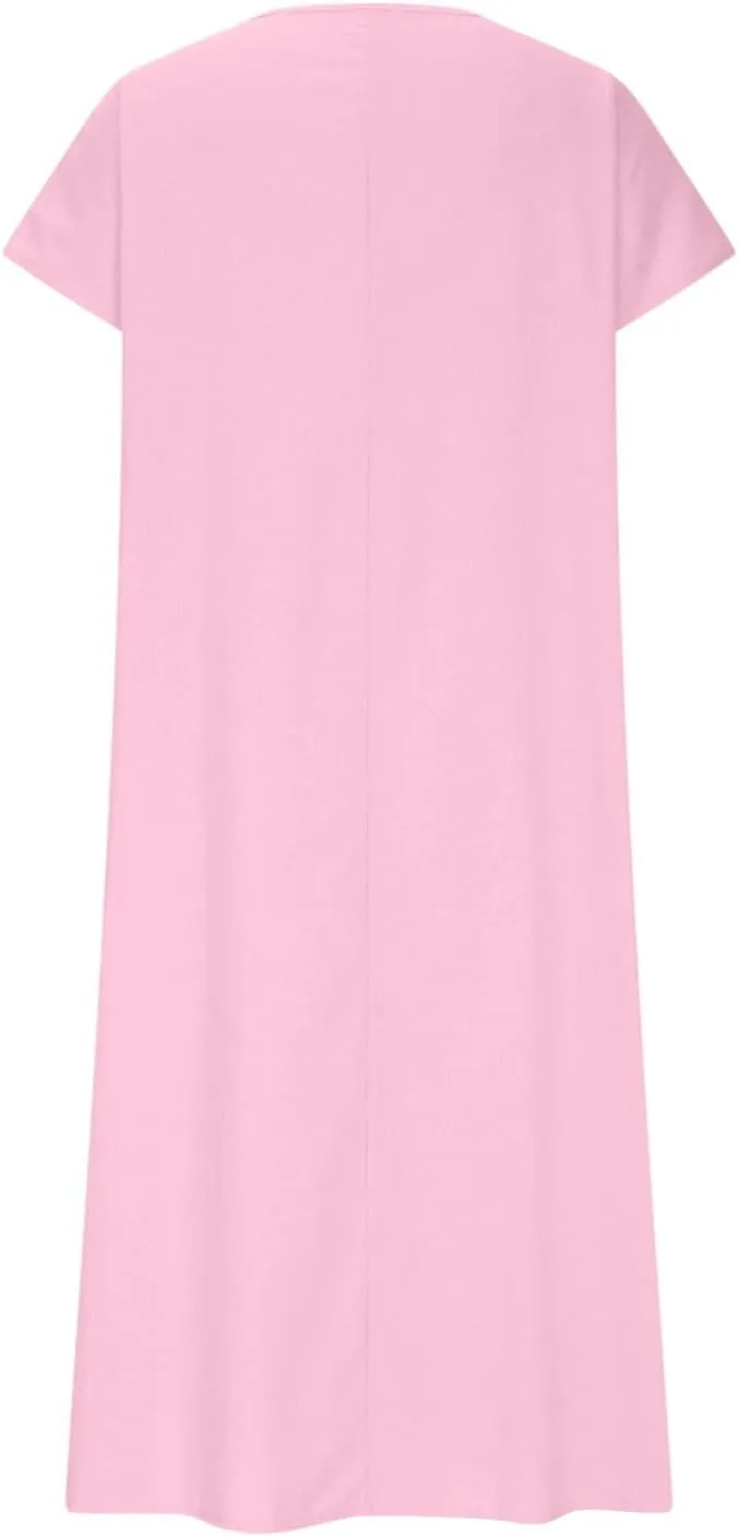 Beach Dresses for Women 2025 Vacation Flowy Short Sleeve V-Neck Summer Cotton Linen Casual Cruise Maxi Sundress