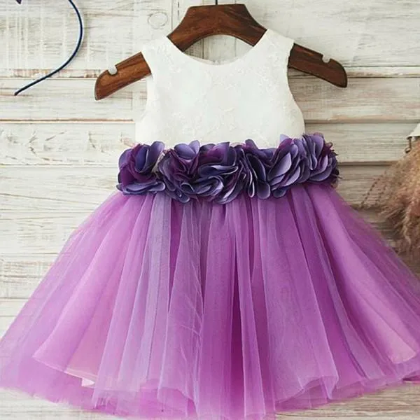 Beautiful Lace & Tulle Jewel Neckline A-line Flower Girl Dresses With FD075