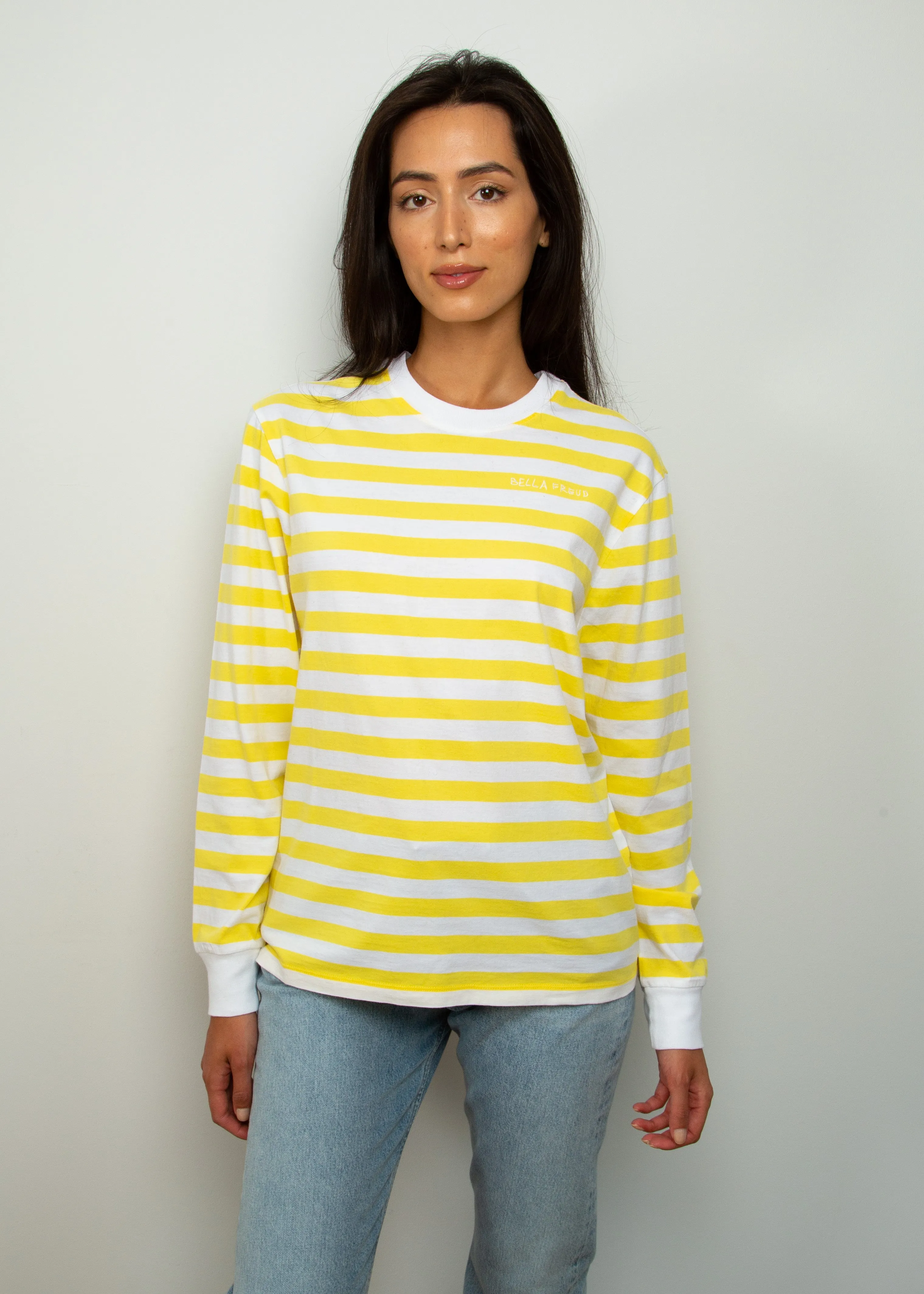 BF LS Striped Top in Yellow, White