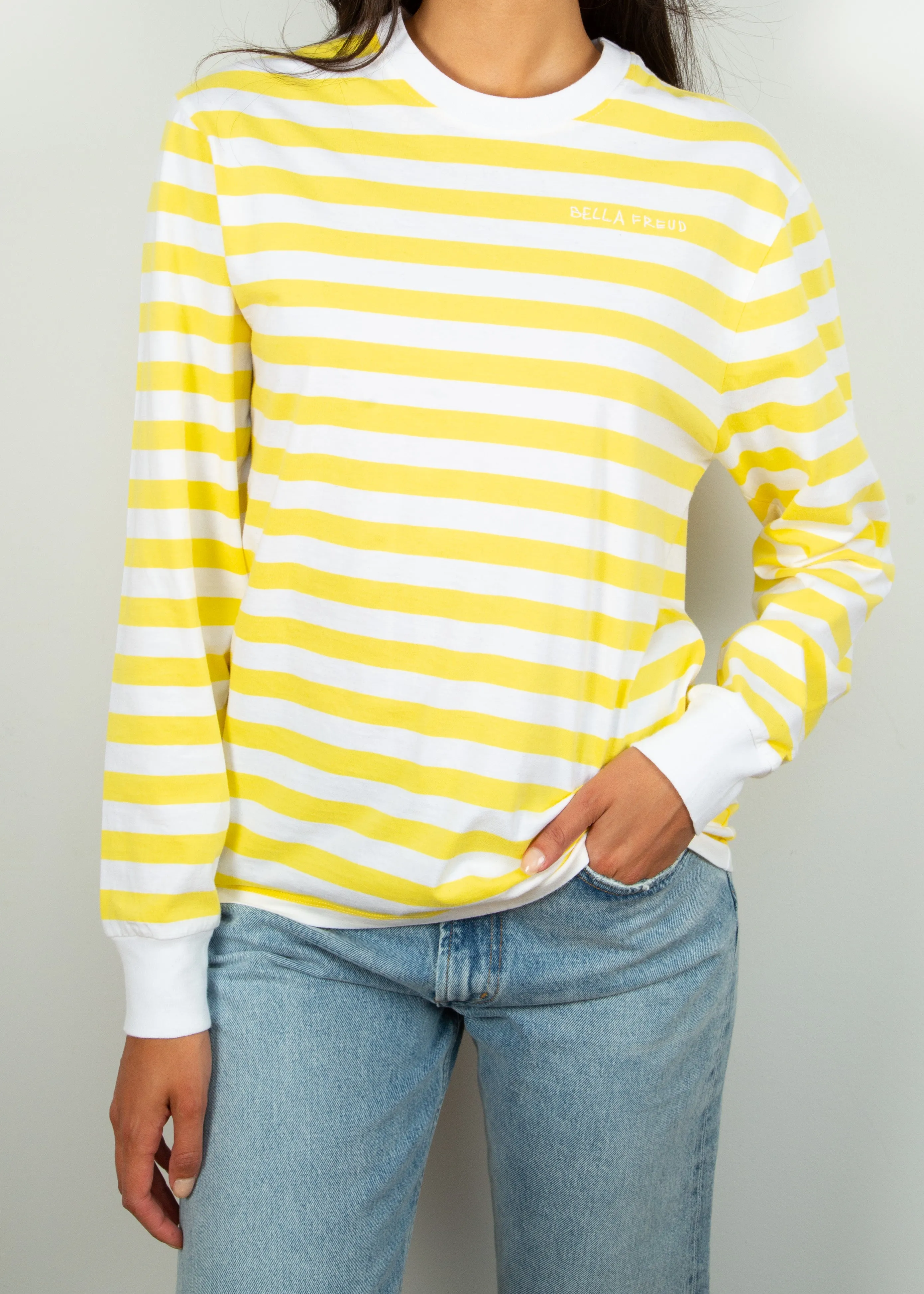 BF LS Striped Top in Yellow, White