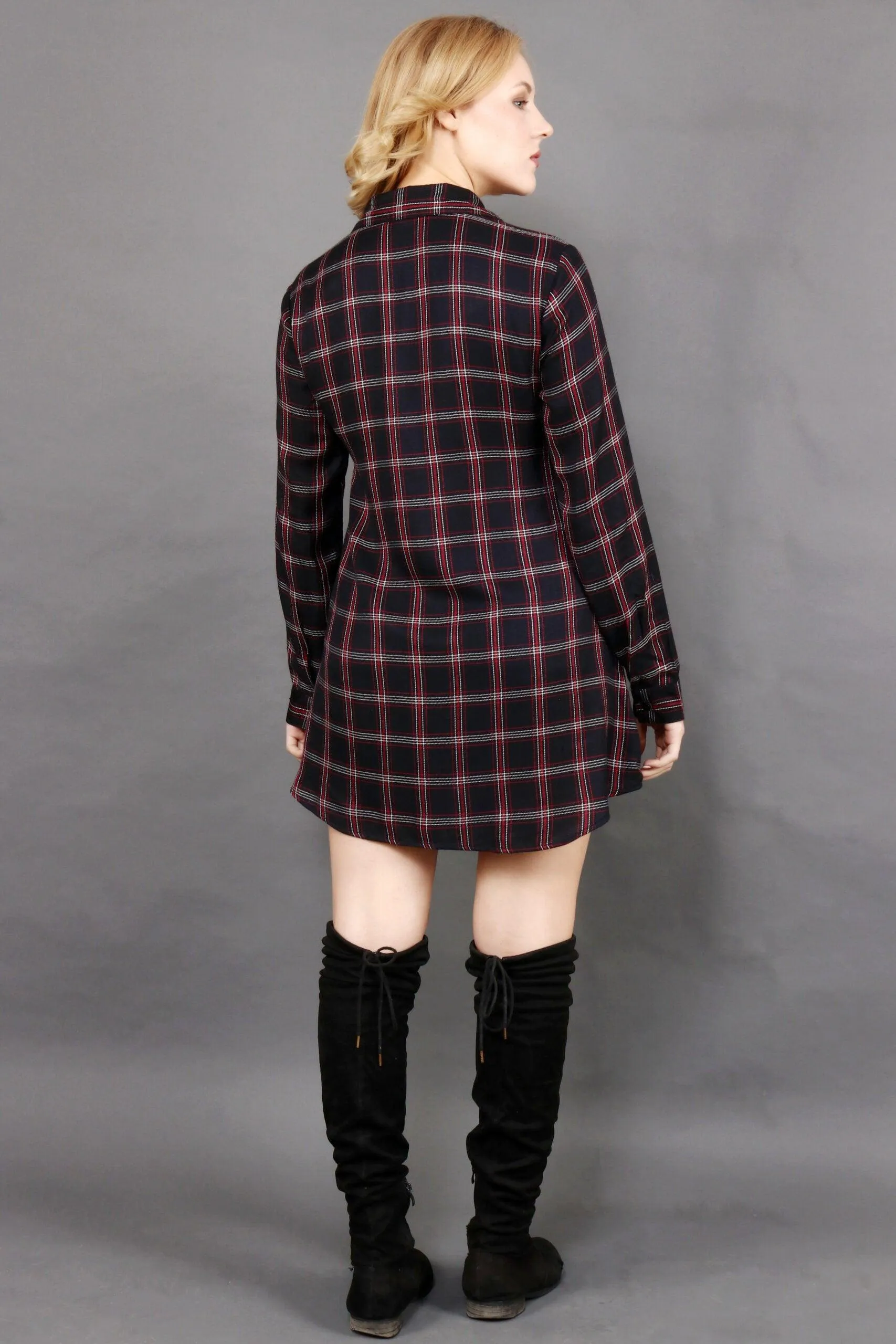 Black & Red Checked Buttoned Dress
