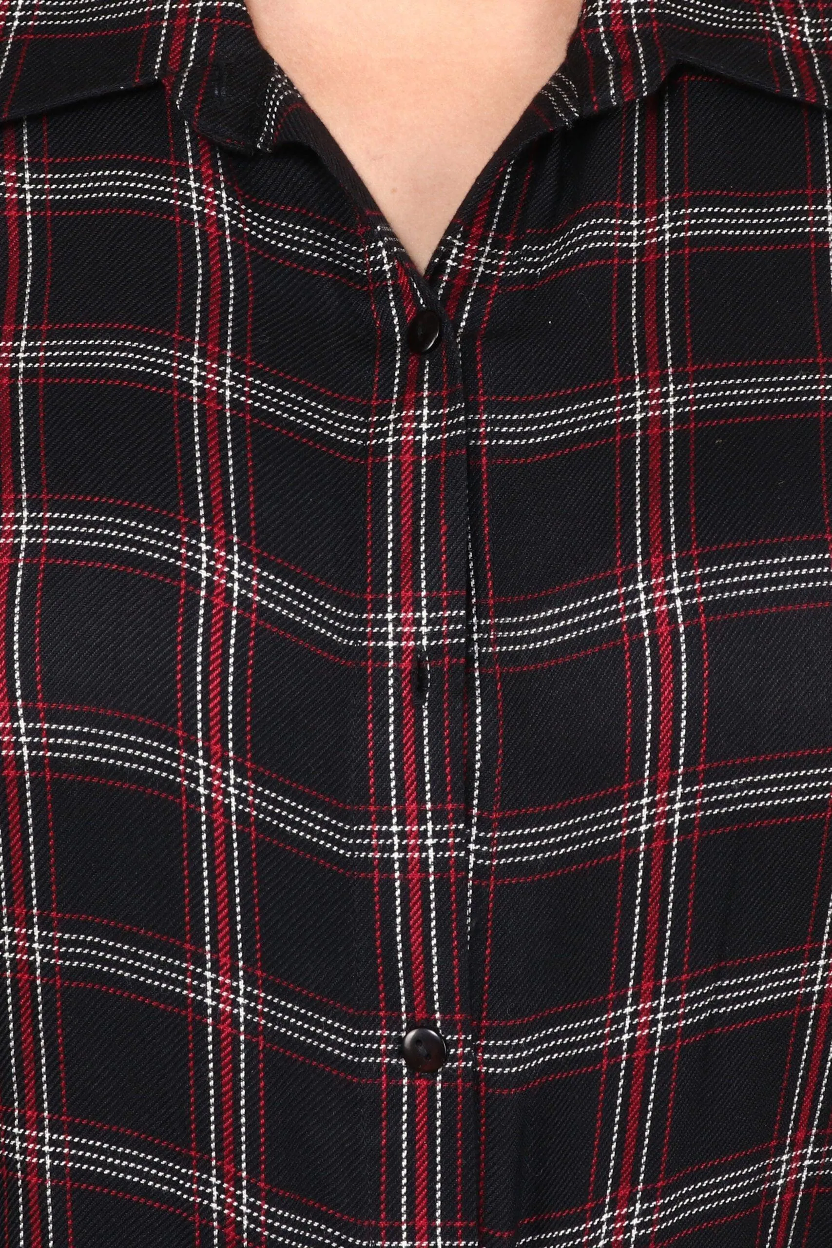 Black & Red Checked Buttoned Dress