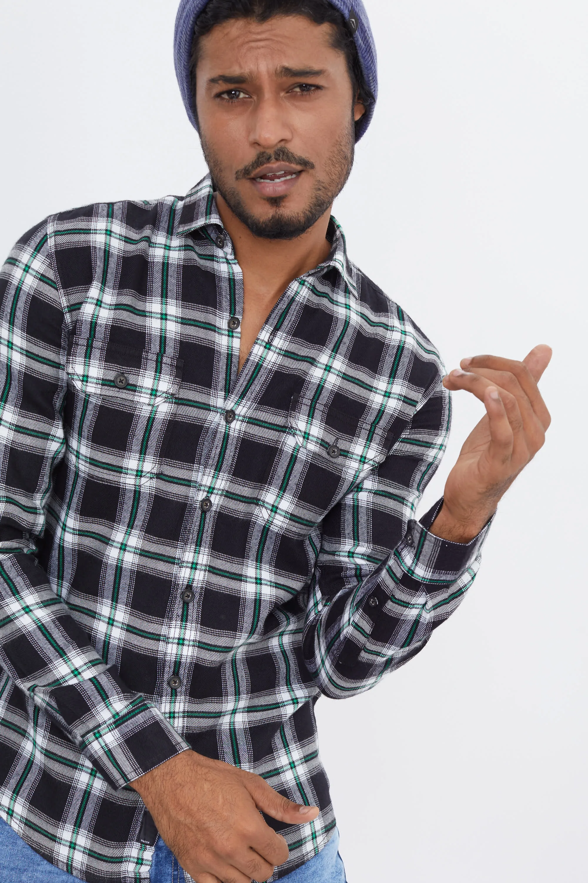 Black Broad Checks Flannel Shirt