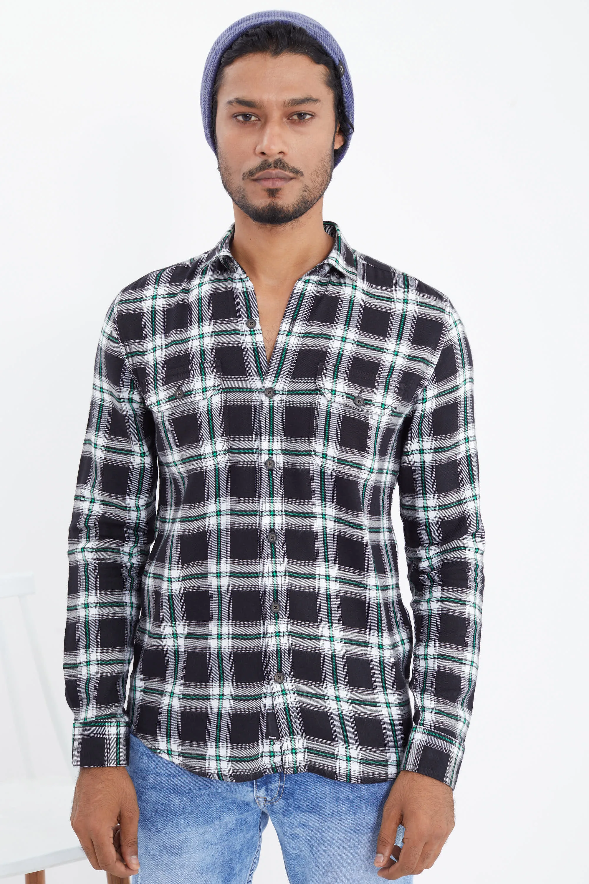 Black Broad Checks Flannel Shirt