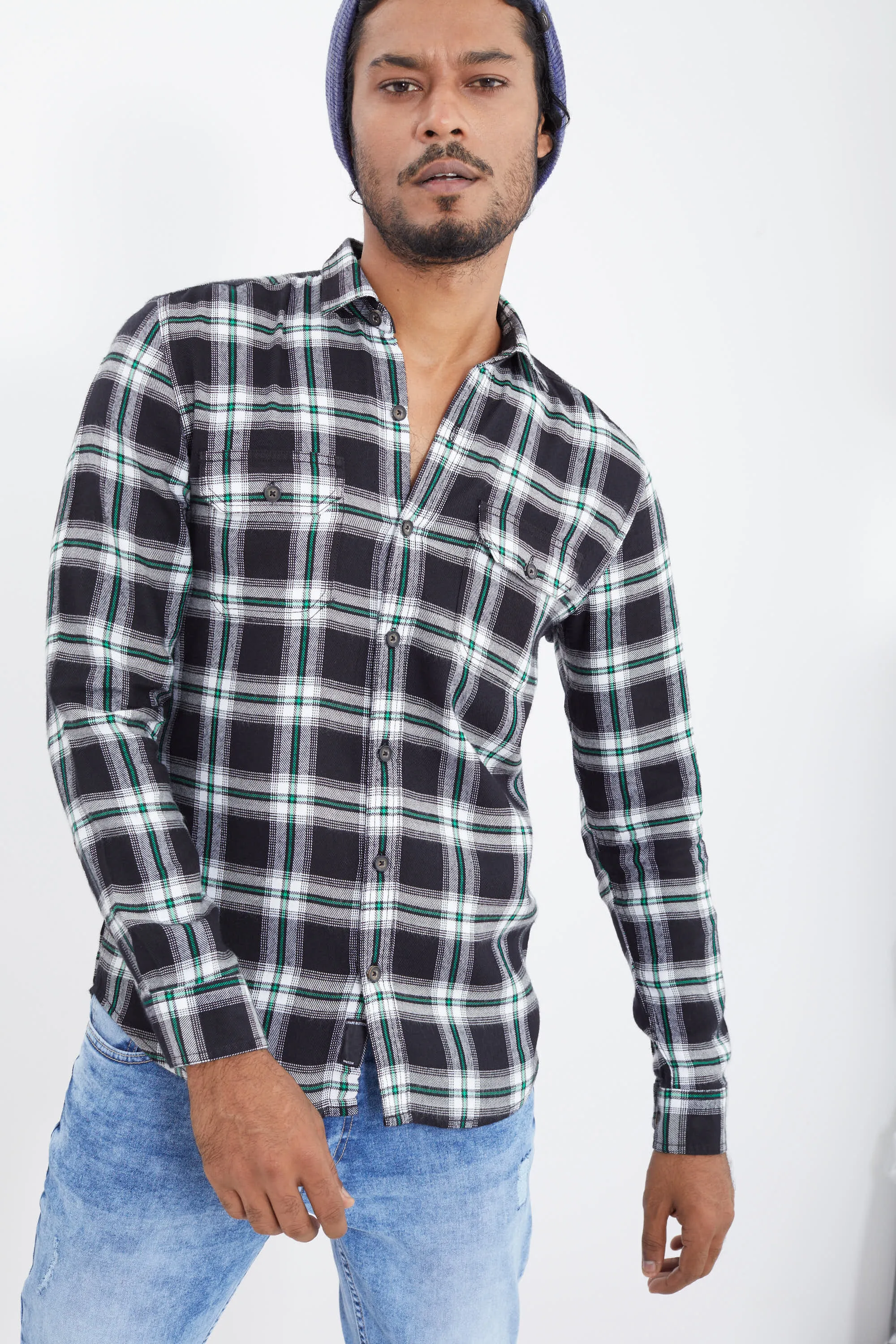 Black Broad Checks Flannel Shirt