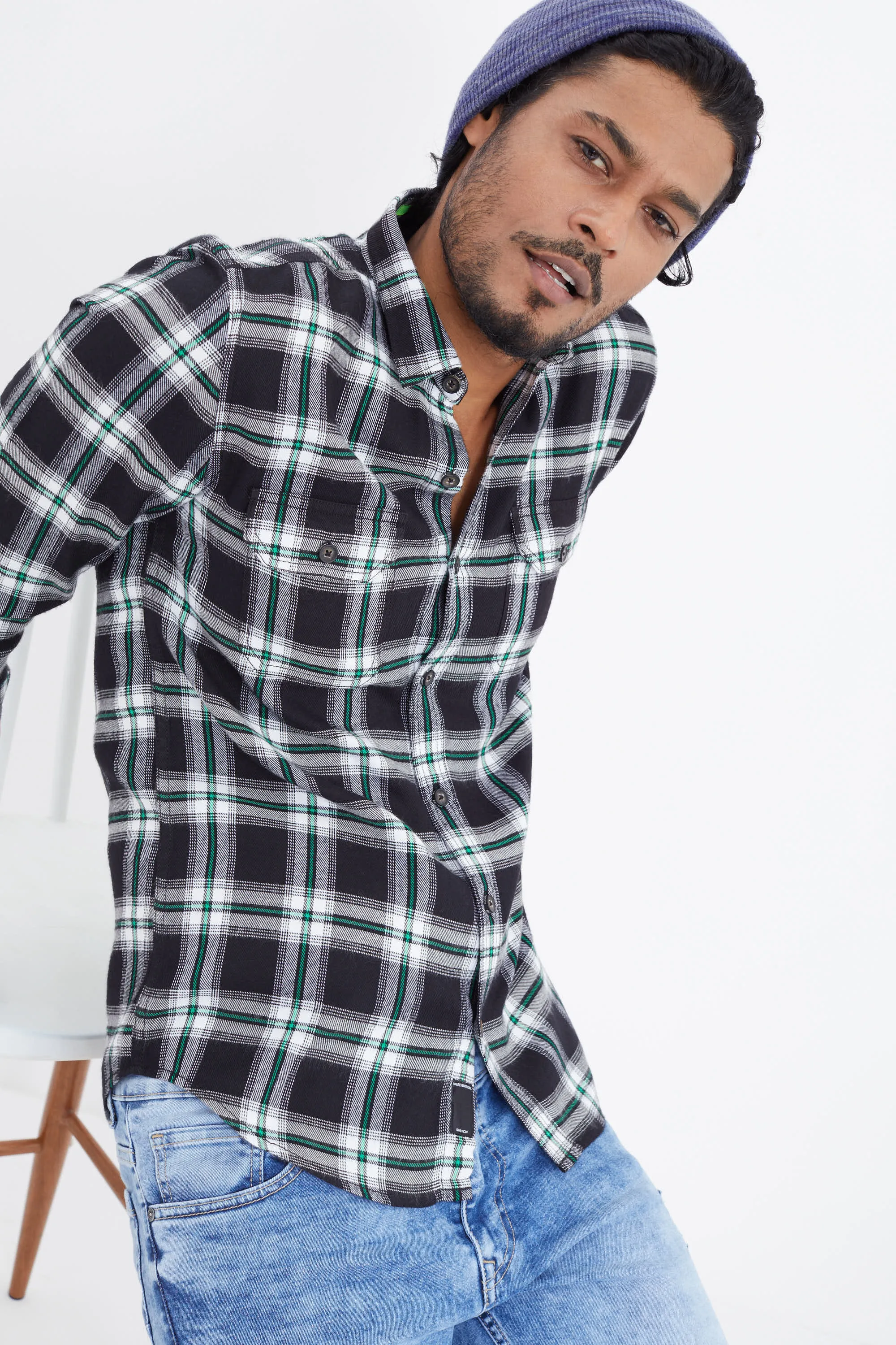 Black Broad Checks Flannel Shirt