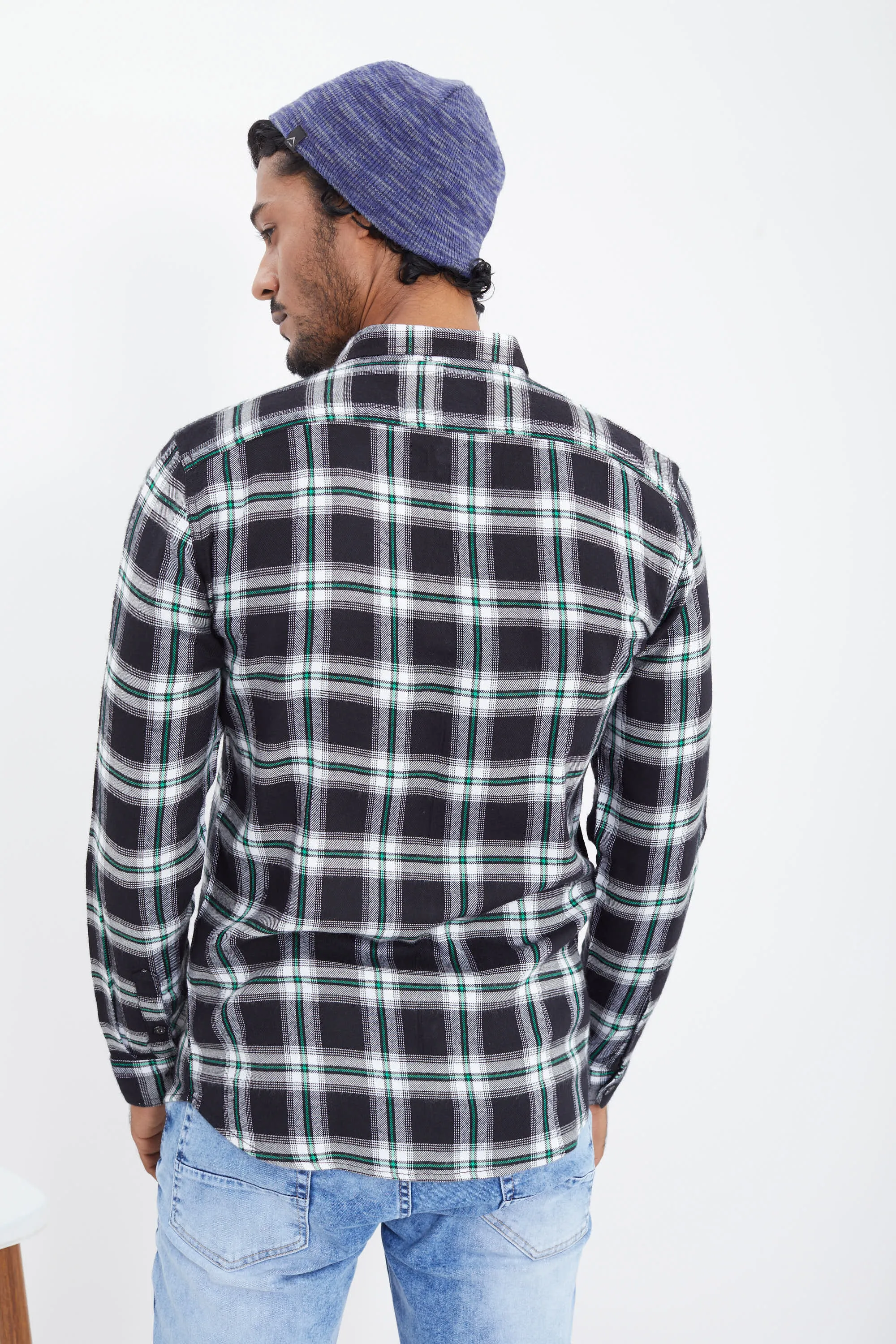 Black Broad Checks Flannel Shirt