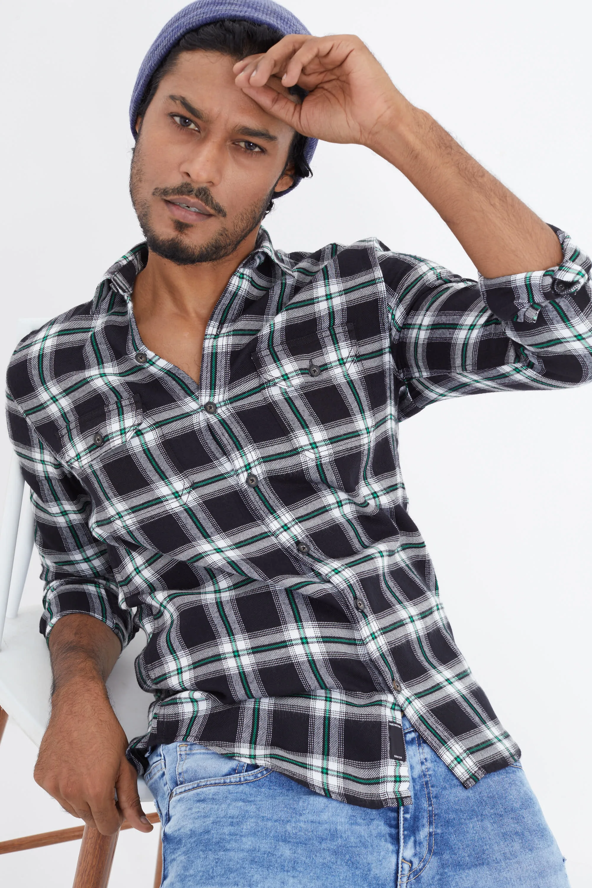 Black Broad Checks Flannel Shirt