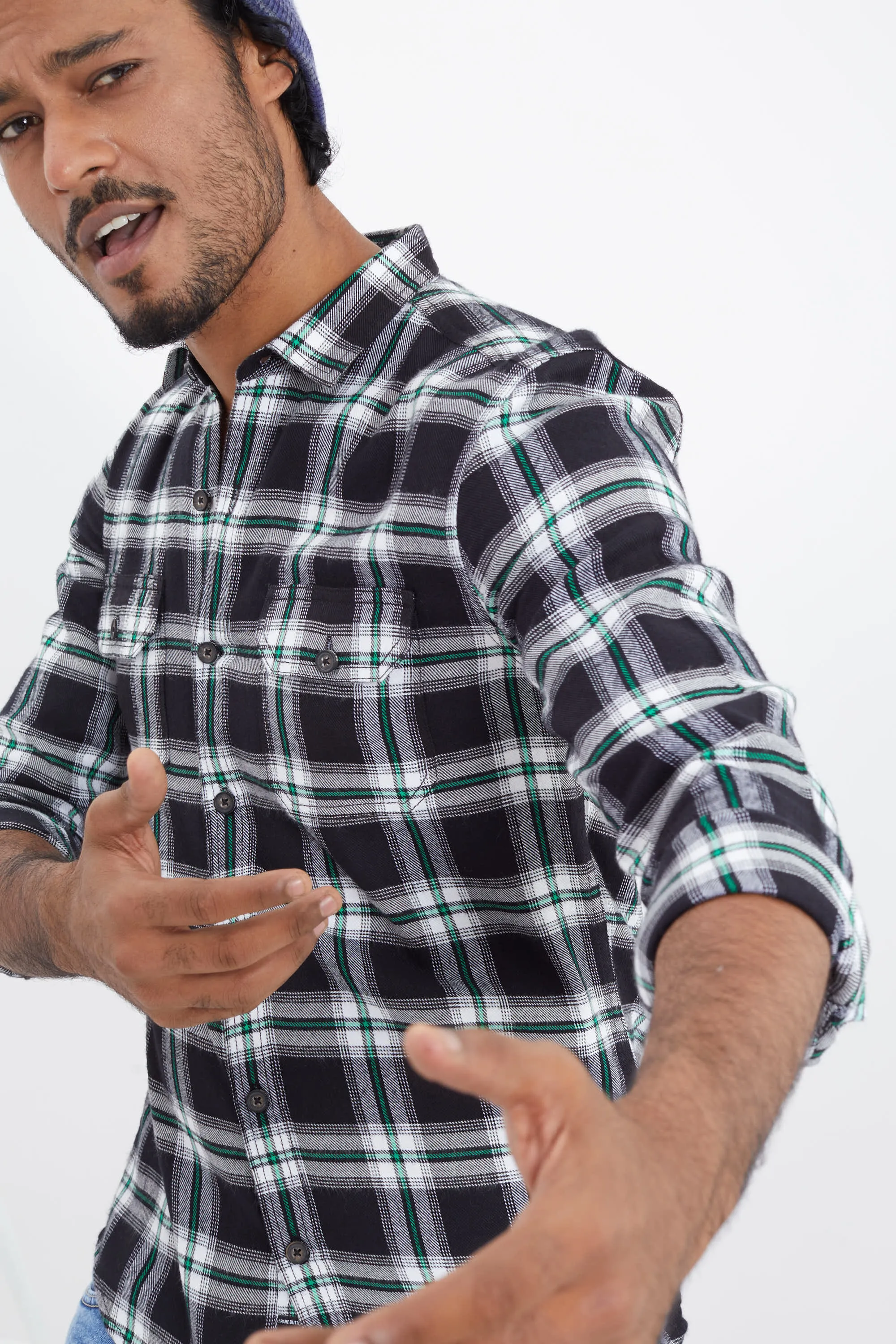 Black Broad Checks Flannel Shirt