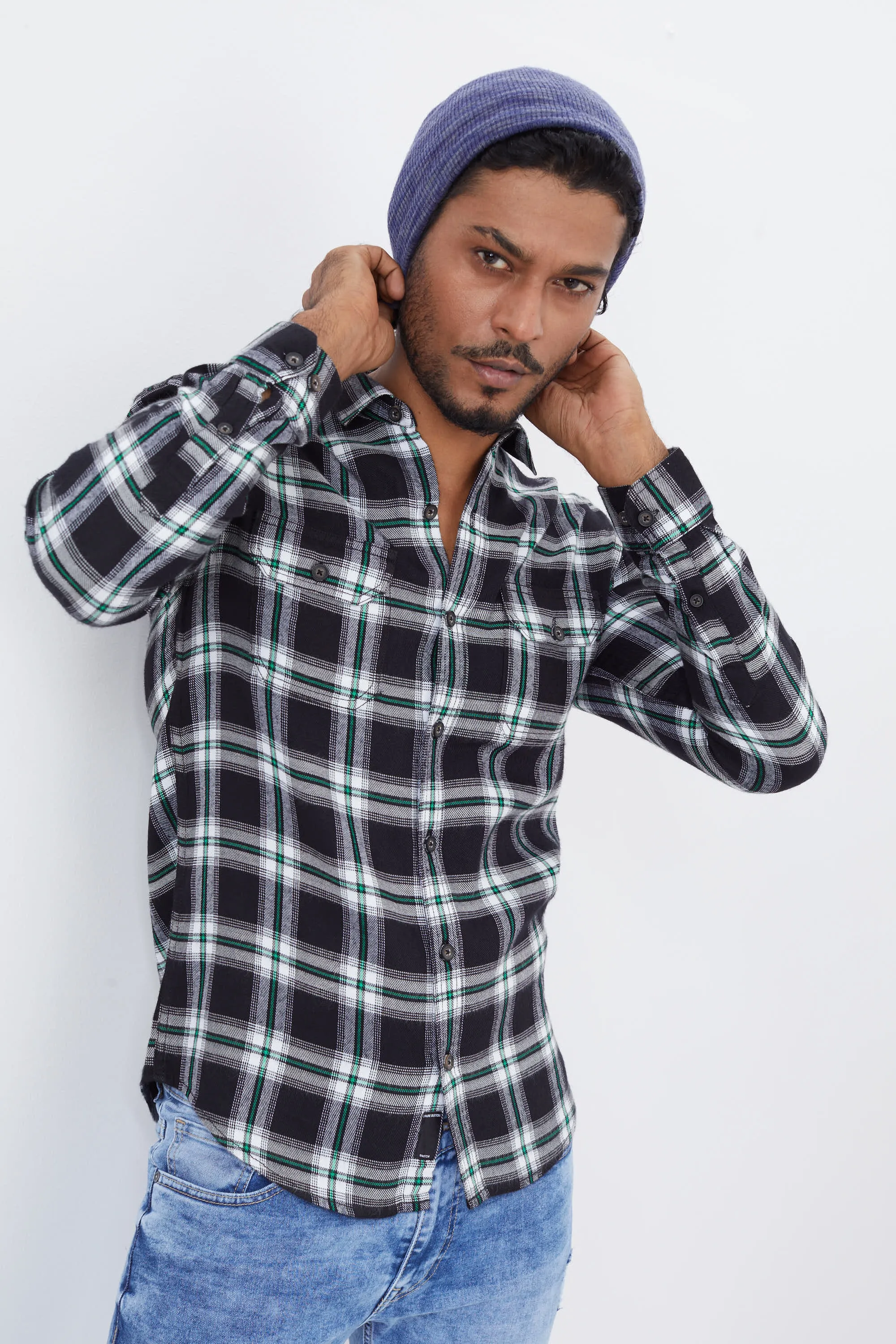 Black Broad Checks Flannel Shirt