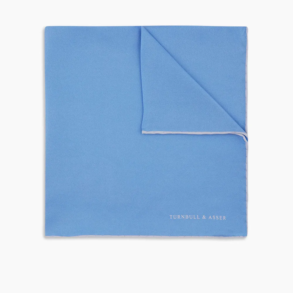 Blue and White Piped Silk Pocket Square