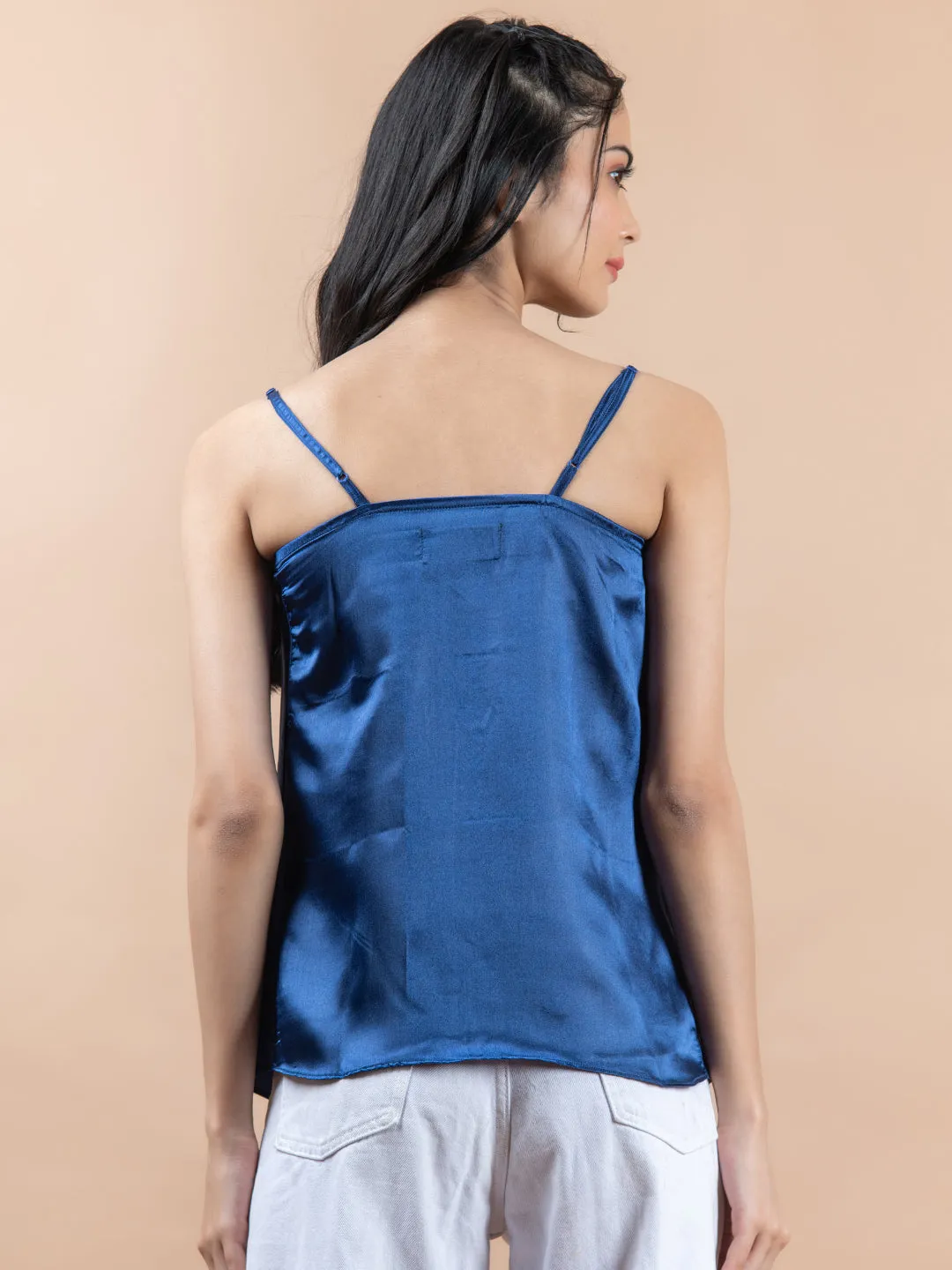 Blue cowl neck cami top