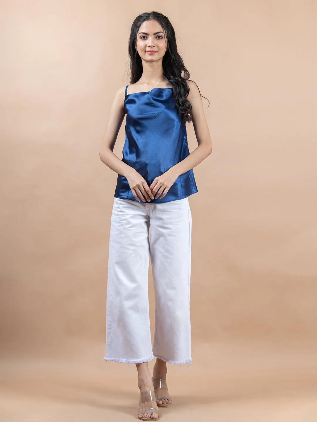 Blue cowl neck cami top