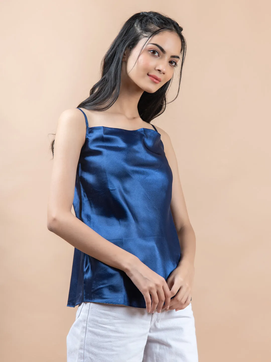 Blue cowl neck cami top