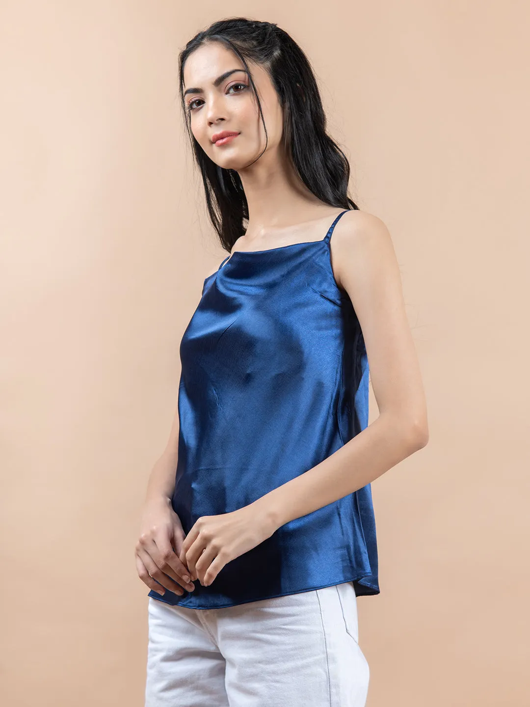 Blue cowl neck cami top