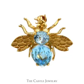 Blue Topaz Bee Pin in 14k Yellow Gold