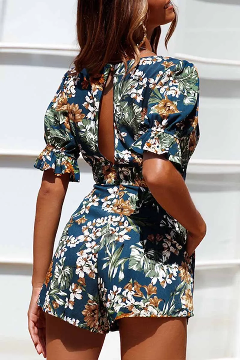 Bohemian Deep V Neck Printed Rompers